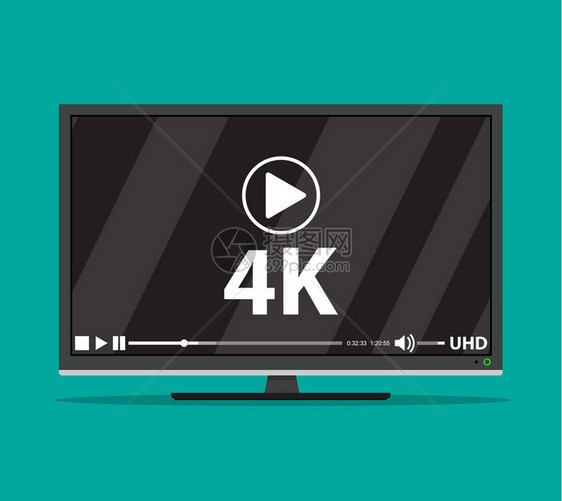 具有超高清4k屏幕格式的现代纯平电视带在线播放器的电视LED电视显示屏平面图片