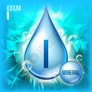 碘载体矿物蓝滴图标维生素胶囊液体图标美容化妆品健康促销广告设计的物质3D矿物图片