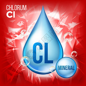 Cl氯载体矿物蓝滴图标维生素液滴图标美容化妆品健康促销广告设计的物质3D矿物复合物化图片