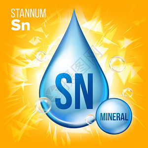 Sn锡向量矿物蓝滴图标维生素液滴图标美容化妆品健康促销广告设计的物质3D矿物复合物化图片