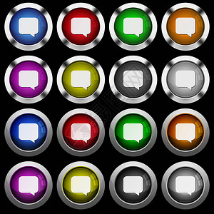 在黑色背景上带有钢架的圆形光泽按钮中的消息气泡白色图标按钮有两种不同的样图片