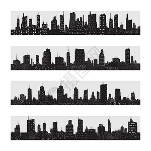 电流黑色城市环影图标设置隔离城市的环影以平板风格在白色背面图片