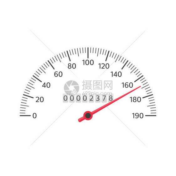 孤立在白色背景上的汽车速表平面样式的简单黑色仪表带速度面板的汽车转速表或里程表矢量图图片