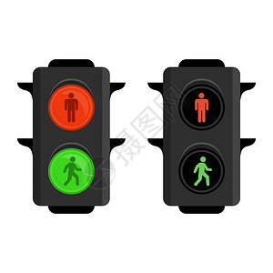 行人红绿灯红绿相间孤立在白色背景上的信号量简单的红绿灯平面样式的矢量插图每图片