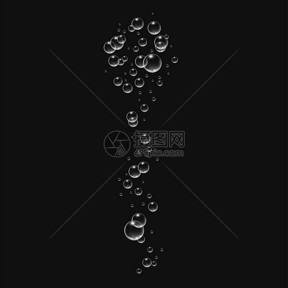 黑色背景下水的气泡矢量图图片