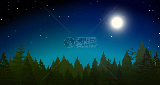 夜景中的阿甘插画图片