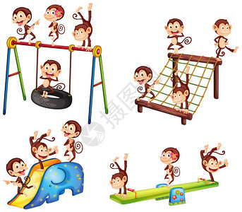 一组在操场上玩耍的猴子插图图片