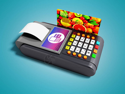带有信用卡和收据3d的现代支付卡款卡终端站POS终端站图片