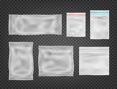 一套空白塑料袋透明的空塑料包装Eps图片