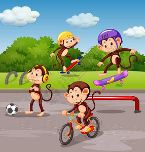 猴子在操场上玩耍插图背景图片