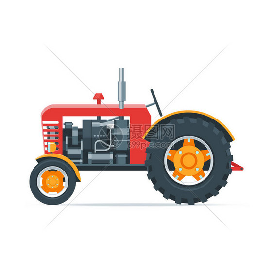 红色卡通拖拉机农业机图片