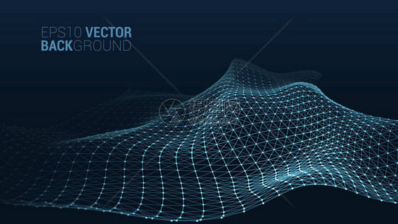 矢量抽象的未来数字景观与闪耀粒子点计算机几何数字连接结构未来派蓝色抽象网图片