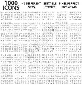 设置1000ICONS不同的主题可编辑的Stroke48x48像素完美大SE背景图片