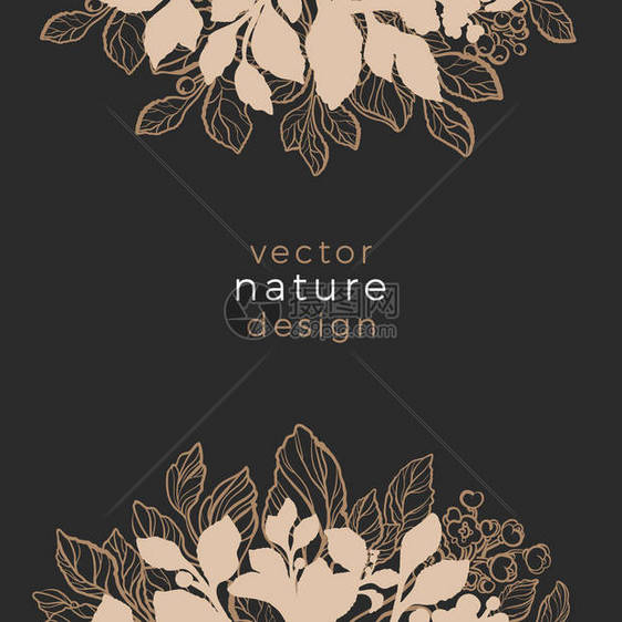 配有奢侈品的模版艺术线条设计自然印着配偶分支树叶鲜花五方形图解图片