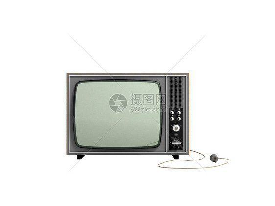 创意抽象通信媒体和电视业务概念旧复古彩色木制家用电视接收器设置3D渲染白图片