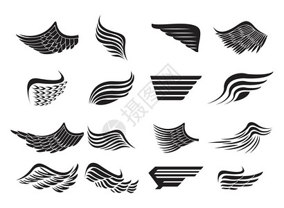 黑白矢量图解形设计中的一组翅图片