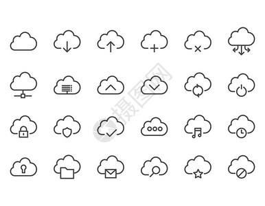 简单的计算机云相关矢量线图标集包含数据同步传输云设置等图标可编辑中风48x4图片