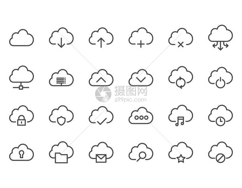 简单的计算机云相关矢量线图标集包含数据同步传输云设置等图标可编辑中风48x4图片