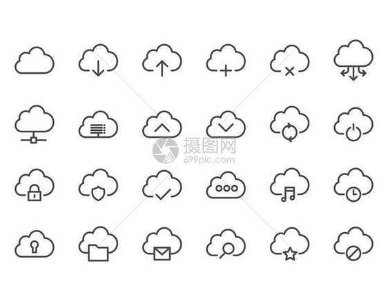 简单的计算机云相关矢量线图标集包含数据同步传输云设置等图标可编辑中风48x4图片