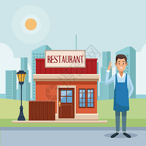 餐馆店铺和商人矢量图示形设计图片
