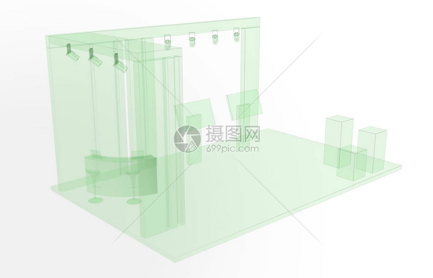 展台在白色原始3D图片