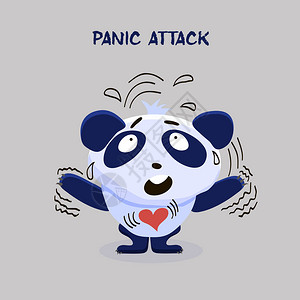 惊恐发作心理健康问题小害怕的熊猫在灰色的背景上跳动着卡通片平坦的网站小册子杂志的矢量插图片