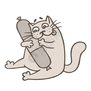 有趣的卡通猫渴望香肠腊快乐的图片