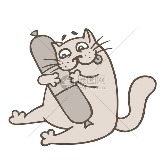 有趣的卡通猫渴望香肠腊快乐的图片