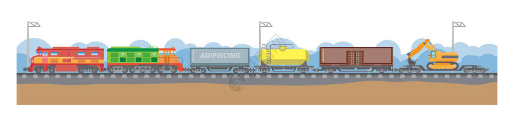 铁路运输的矢量图用于运输货物和乘客的现代列车不图片