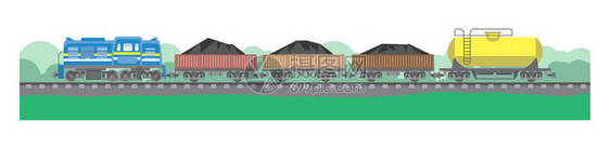 铁路运输的矢量图用于运输货物和乘客的现代列车不图片