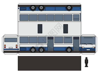 汽车车饰蓝色和白色长公共汽车的简插画