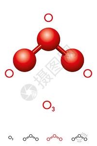 臭氧O3三氧分子模型和化学式图片