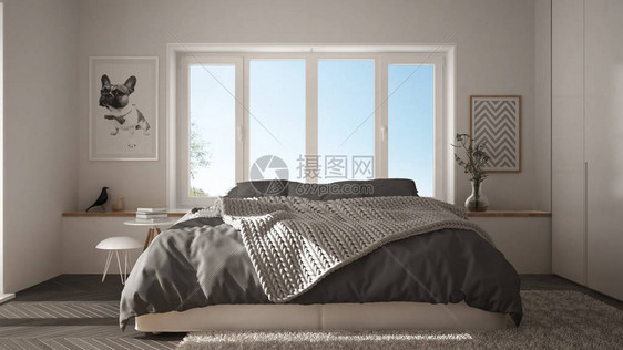 斯堪的纳维亚白色和灰色最小卧室图片