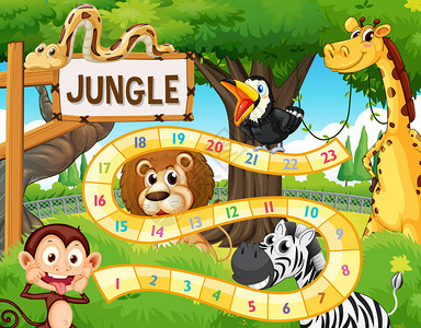 丛林动物棋盘游戏模板插图图片