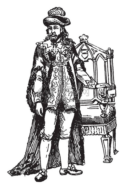 这个插图代表了从查尔斯二世时代开始的伦敦市长勋爵古老的线条绘图片