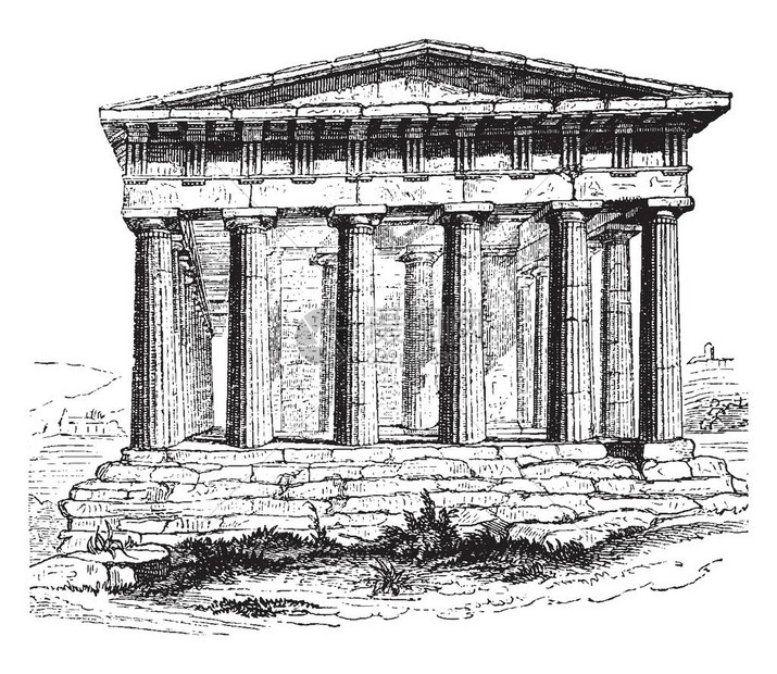 雅典忒修斯神庙赫菲斯托神庙或赫菲斯泰翁神庙假设下的纪念碑古希腊建筑复古线条画图片