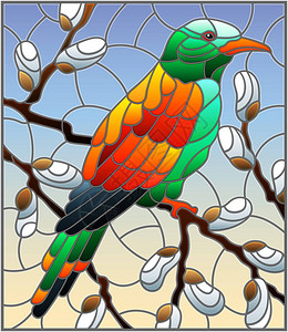 彩色玻璃风格的插图在天空的柳枝上有背景图片