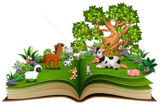 用农场动物漫画在大树下公园里图片