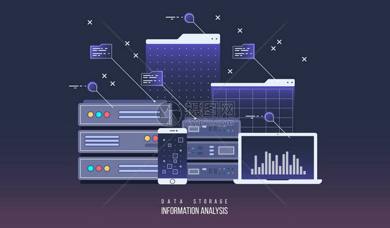 服务器数据中心平面图解互联网络技术和存储信息云矢量图解图片