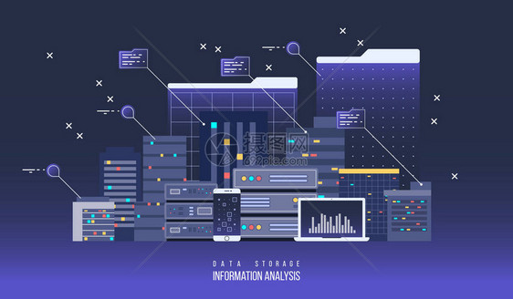 服务器数据中心平面图解互联网络技术和存储信息云矢量图解图片