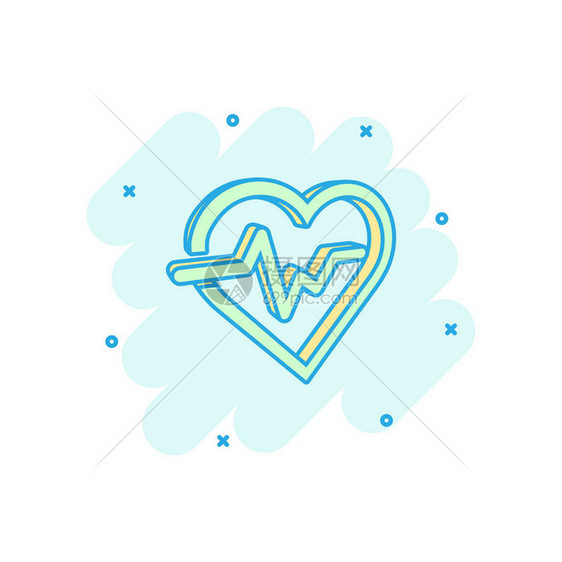 矢量卡通心跳线与漫画风格的心脏图标心跳概念插图象形图心律商业图片