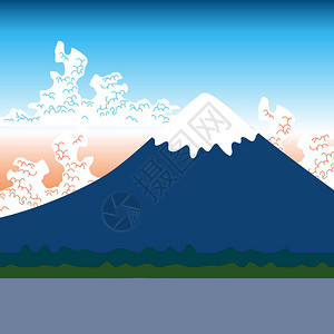 清新空气自然平山日本景观水湖插画