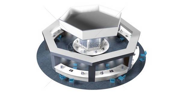 在八角形集市上销售的货亭的3D模型图片