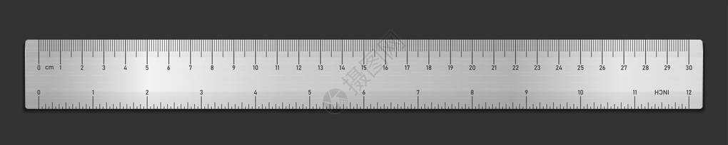 黑色上隔离的现实金属磁带标尺背景图片