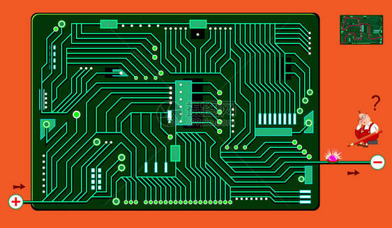 儿童和成人迷宫逻辑益智游戏帮助科学家在电子板上找到电磁波的路径并打开灯划清界线图片