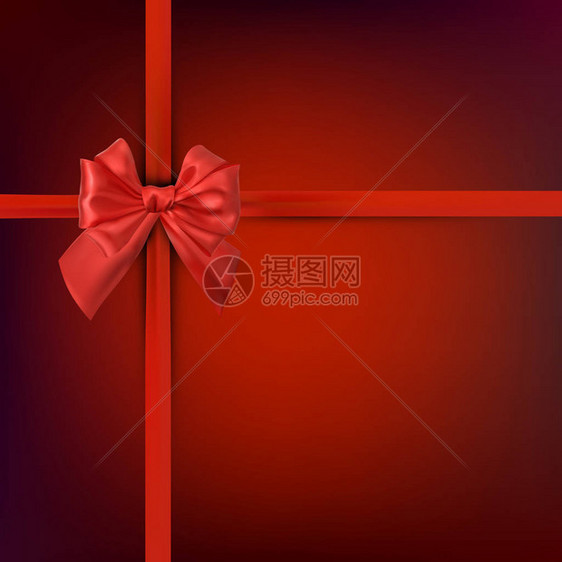 红色节日背景与缎带和美丽的蝴蝶结礼品包装或礼品卡模板生日圣诞节装图片