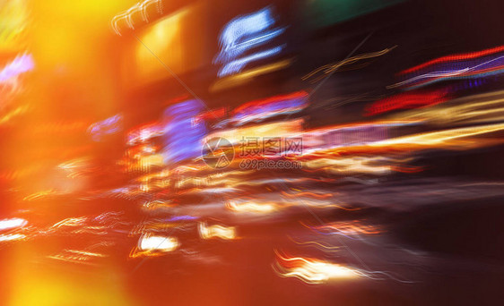 纽约市的照明和夜灯纽约市街道上霓虹灯的抽象形多重曝光和图片
