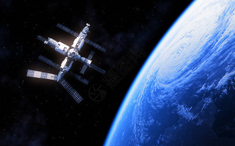 俄罗斯空间站和蓝行星地球图片