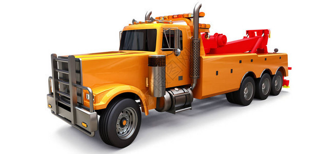 运送其他大卡车或各种重型机械的橘色货物拖车图片