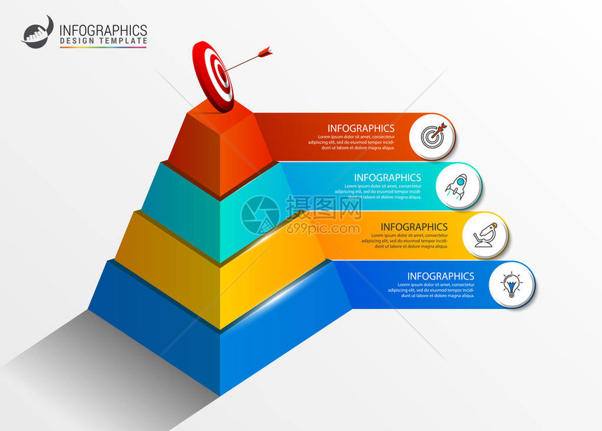 信息图表设计模板有4个步骤的创意金字塔可用于工作流布局图表横幅网页图片